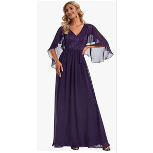 Women's Ever Pretty Purple Lace Chiffon Maxi Dress Plus Size 12
